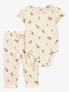 Carter's 2-Piece 3M Floral Short-Sleeve Waffle Knit Bodysuit Pant Set NWT